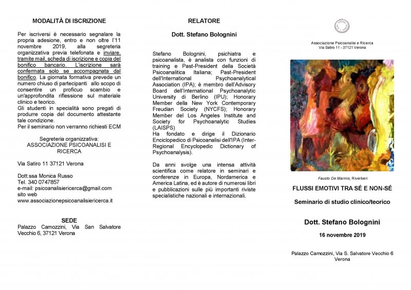 Flussi emotivi tra S&eacute; e Non-S&eacute;. Seminario con Stefano Bolognini