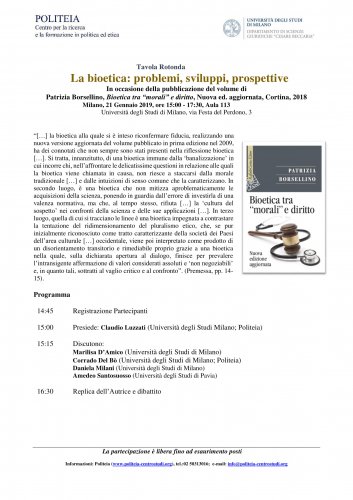 Tavola rotonda La bioetica: problemi, sviluppi, prospettive
